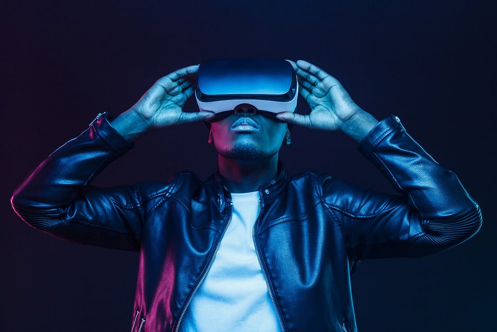 man with video vr headset
